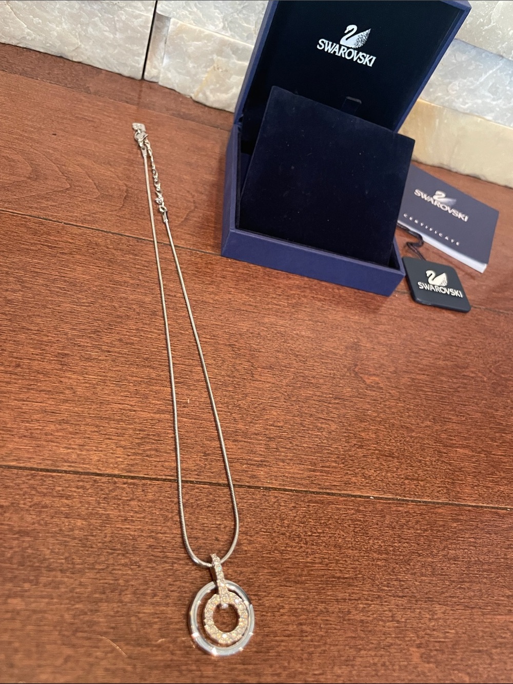 Swarovski Silver Crystal Double Circle Pendant Necklace - Picture 5 of 6
